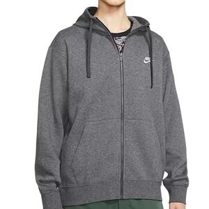 Nike Gray Full Zip Up Hoodie Swoosh Gray Fleece Lined Sweatshirt 81% Cotton Sz S